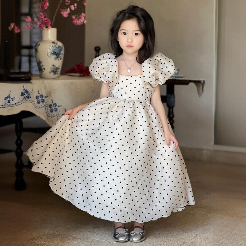 波点公主裙女童法式六一节礼服裙儿童高端连衣裙夏季生日长裙洋气