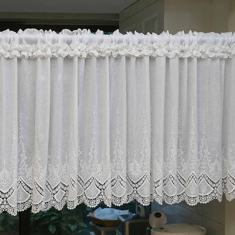 法式刺绣门帘半帘窗帘短款帘美式隔断帘厨房窗户柜子屏风遮挡