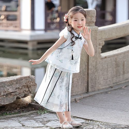 女童夏季短袖汉服套装裙子儿童装宝宝超仙古风旗袍小童公主连衣裙