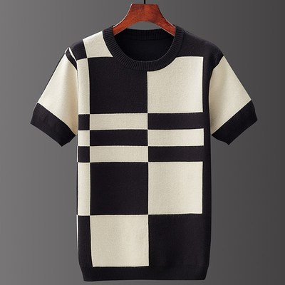 男士冬季半袖2024新款针织衫短袖加厚大码胖子打底毛衣中青年毛衫