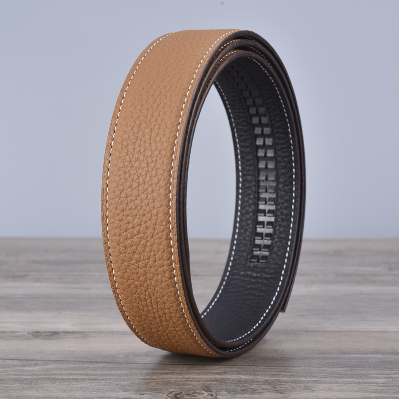 无头不带头皮带男真皮荔枝纹自动扣头层牛皮3.4纯带身无扣腰带138