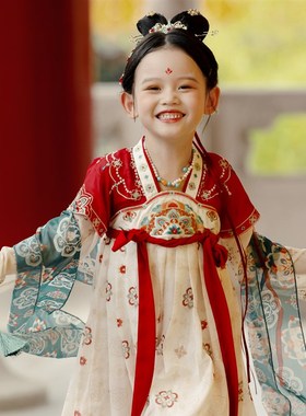 朱颜 汉服女童春秋款儿童洋装唐朝公主宝宝襦裙红色中秋节唐装