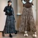孕妇装 秋冬高级感丝绒碎花褶皱扎染半身裙托腹可调节A字裙春秋季