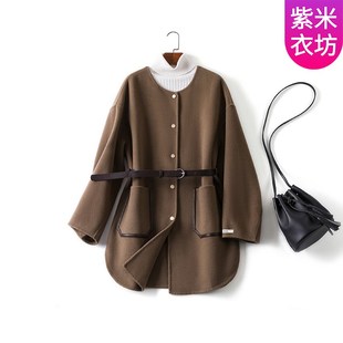 双面羊绒大衣女秋冬新款洋气圆领短款毛呢外套小个子羊毛中款上衣