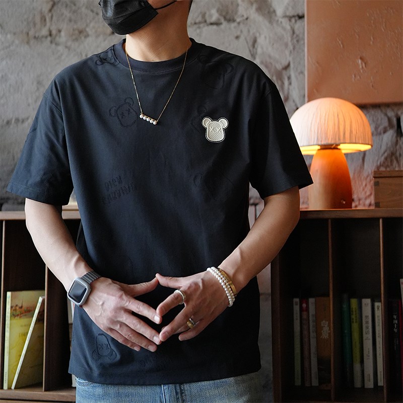 美式宽松情侣款提花刺绣短袖T恤男夏季潮牌休闲百搭圆领打底衫潮