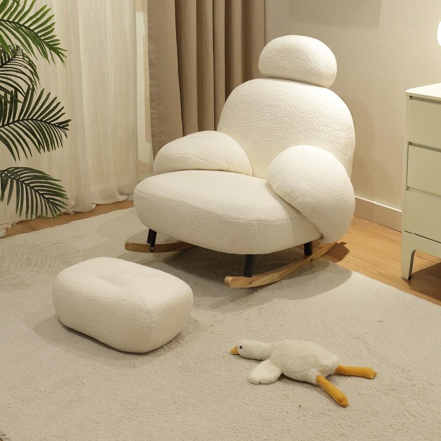 乐巢网红大白摇摇椅大人躺椅客厅奶油风休闲沙发家用阳台懒人摇椅