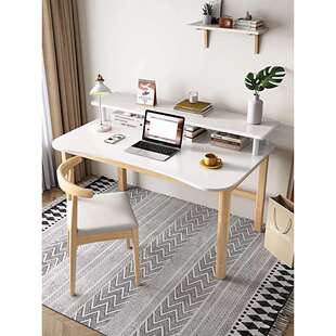 纯实木书桌带书架简易电脑桌家用办公桌书房工作台卧室学生写字桌