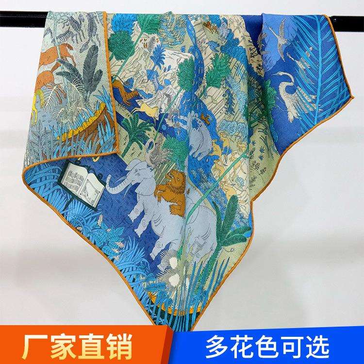 爆款多花色双面异色70丝毛印花中方巾真丝羊毛领巾保暖围脖