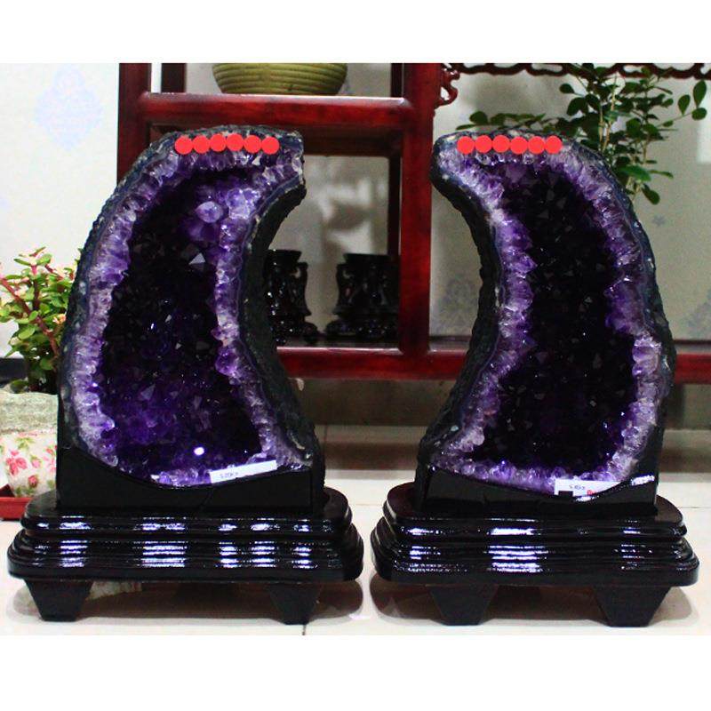 天然紫晶洞对洞摆件乌拉圭聚宝盆 摆件 钱袋子原石摆件