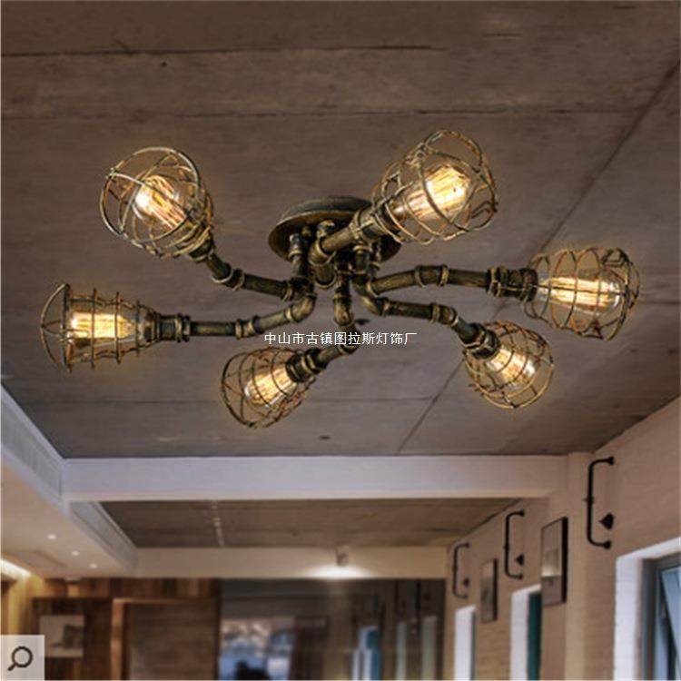 美式复古水管灯工业风铁艺吸顶灯创意酒吧餐厅个性水管吊灯无