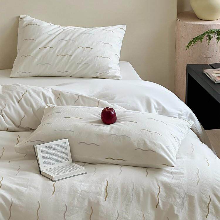 新款简约白色60支色织空气感大提花全棉四件套纯棉被套床单床笠