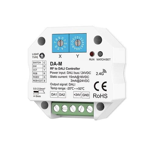 RF-DALI信号转换器 6合1功能⽀持单⾊⾊温RGB RGBW RGB+CCT DA-M