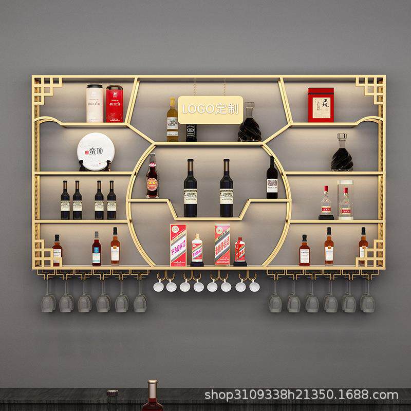 吧台酒柜靠墙壁挂式置物架工业风酒吧铁艺展示架创意餐厅红酒架子
