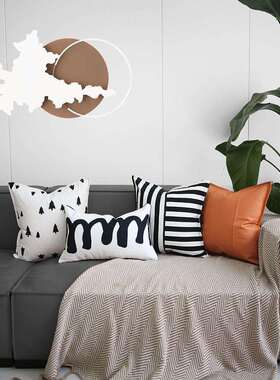 现代轻奢橙色沙发抱枕靠垫套不含芯45x45x50客厅感千鸟格J