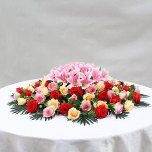 酒店餐桌转盘花大圆桌摆放花艺装饰品假花摆件桌面圆形台花仿直销