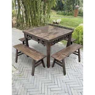 实木正方形八仙桌新中式餐厅饭馆圆桌四方桌商用家用桌椅组合