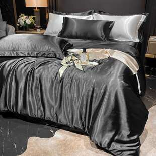 夏天黑色四件套冰丝纯色夏季新款床上用品凉感丝滑床单被套床笠