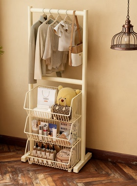 2025新款双层落地衣帽架家用飘窗床边放衣服神器挂衣收纳置物架