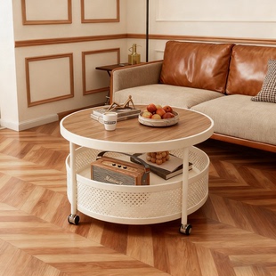 可移动沙发边几小推车小茶几圆形轻奢岩板客厅小户型家用茶几边几