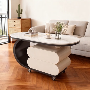 奶油风岩板茶几客厅可移动边几小茶几家用小户型高级感小推车边几