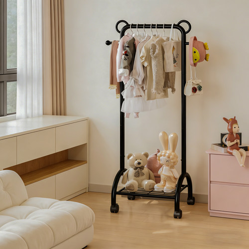 儿童房小熊款铁艺可移动衣帽架