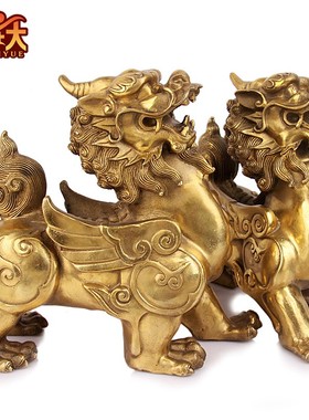 纯黄铜貔貅摆件一对招财工艺品家居客厅办公室装饰品店铺开业礼品