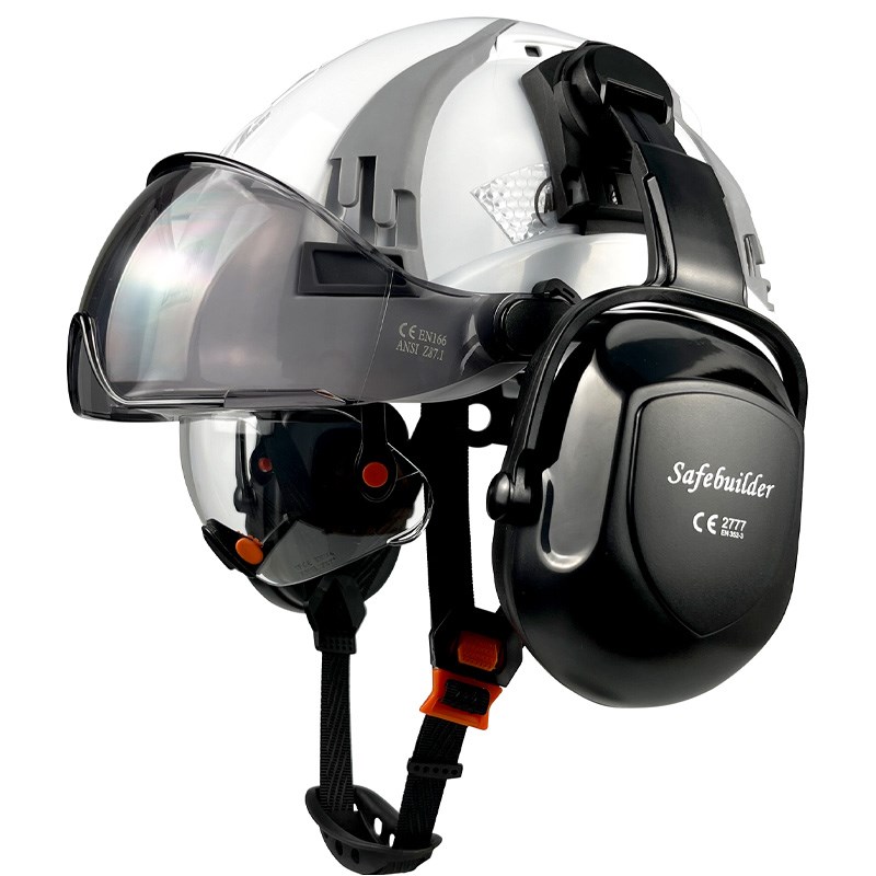 双层护目防砸安全帽带隔音降噪耳罩工地施工防护透气头盔定制印字