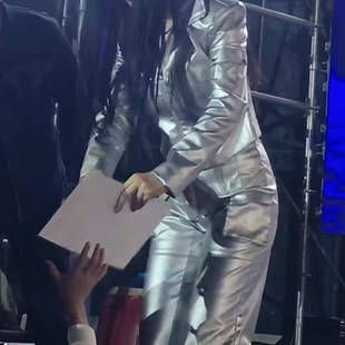 爆款 舞台套装 银色皮衣女外套2024年秋季 直筒休闲裤 新款 杭璐时尚