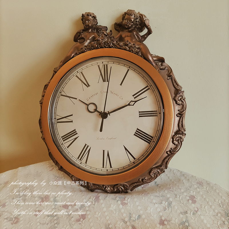 欧式复古客厅装饰挂钟美式古典挂墙钟表餐厅天使中古时钟法式挂钟