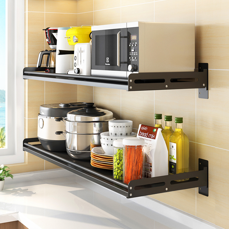 华阁不锈钢厨房置物架免打孔壁挂式家用微波炉烤箱支架挂墙上收纳