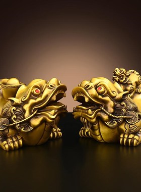 纯黄铜貔貅摆件招财进宝貔貅客厅家居办公室桌面装饰店铺开业礼品