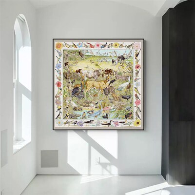 夏日森林色彩丝巾画壁炉客厅餐厅大幅装饰画美式轻奢卧室玄关挂画