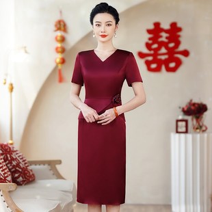日常可穿年轻妈妈礼服 喜婆婆婚宴装 高端醋酸改良旗袍2025春季 新款