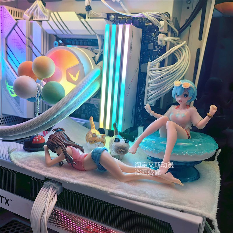 电脑手办摆件海景房耐高温泳圈趴趴坐姿美少女内部装饰男机箱创意图片