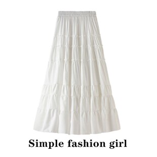 女A字长款 新款 半身裙仙女雪纺长裙 蛋糕裙2024春夏季 白色中长款