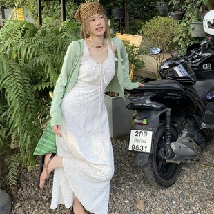 胖mm气质甜美小清新印花无袖 显白长裙外套两件套 连衣裙女春夏新款