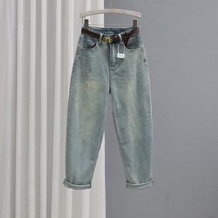 子百搭老爹裤 2024春秋季 潮流欧货长裤 女高腰显瘦宽松哈伦裤 牛仔裤