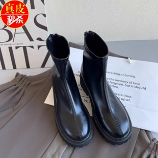 瘦瘦靴短靴2024年新款 秋冬加绒厚底小个子增高炸街马丁靴女英伦风