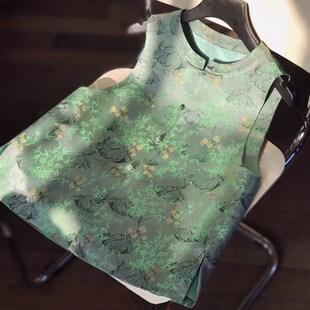 上衣 欧货高级感复古叠穿坎肩无袖 新中式 国风绿色马甲外套女春秋装