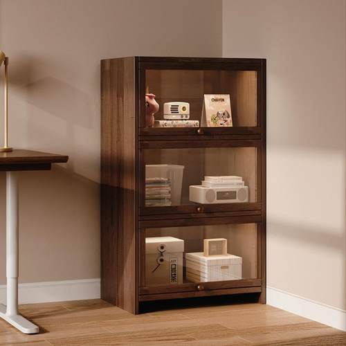 小柜子靠墙实木储物柜书桌旁书柜带柜门收纳柜卧室落地矮柜置物架
