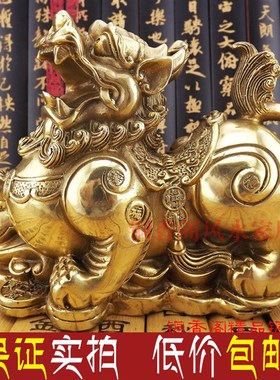 黄铜纯铜貔貅一对皮休皮丘大号黄铜如意旺财店铺风水招财摆件