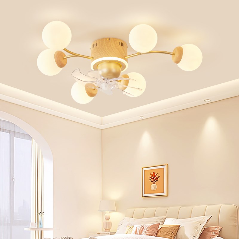 客厅灯吸顶灯原木风扇灯日式魔豆卧室摇头静音家用房间书房电扇灯