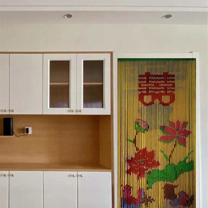 新款纯手工门帘玄关隔断珠帘挂帘复古屏风卫生间厕所卧室帘成品