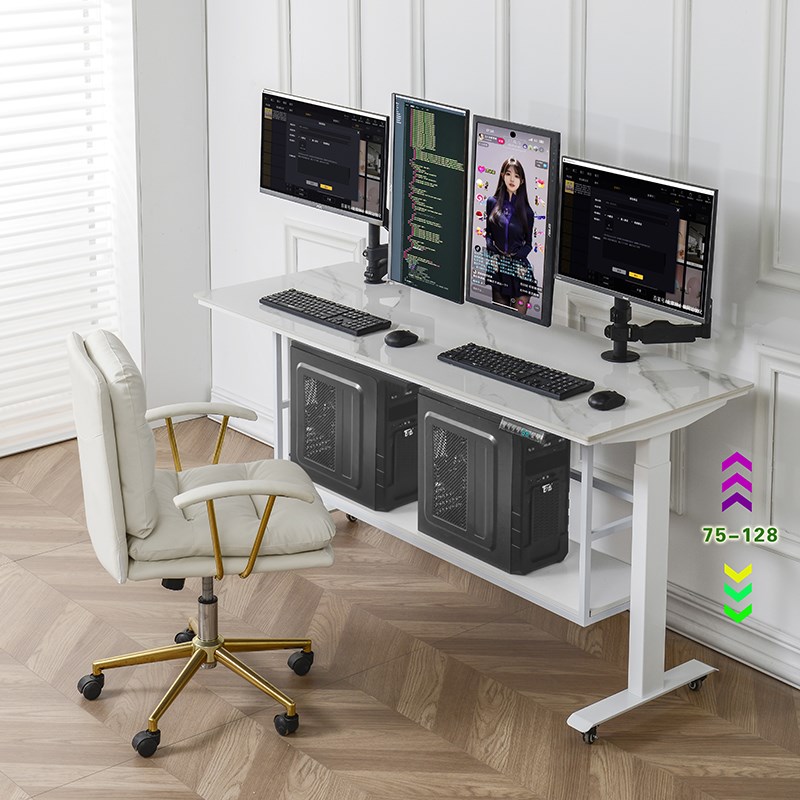 岩板电动升降桌自动台式电脑桌家用学习书桌办公桌工作台桌脚支架