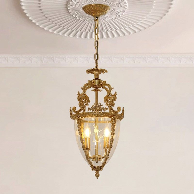 法式别墅楼梯过道走廊小吊灯欧式古典玄关灯复古阳台玻璃全铜吊灯