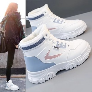 真皮高筒鞋女2023新款秋冬季厚底加绒加厚马丁靴增高学生雪地棉鞋
