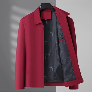 中年夹克男父亲爷爷公公中老年红色婚宴装礼服老年人外套衣服
