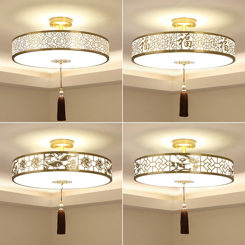 新中式吊灯全铜卧室吸顶餐厅轻奢别墅茶室入户走廊过道中式客厅灯