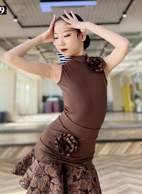 高级拉丁舞练功服女专业儿童表演出服少儿舞蹈练习无袖拉丁舞服装