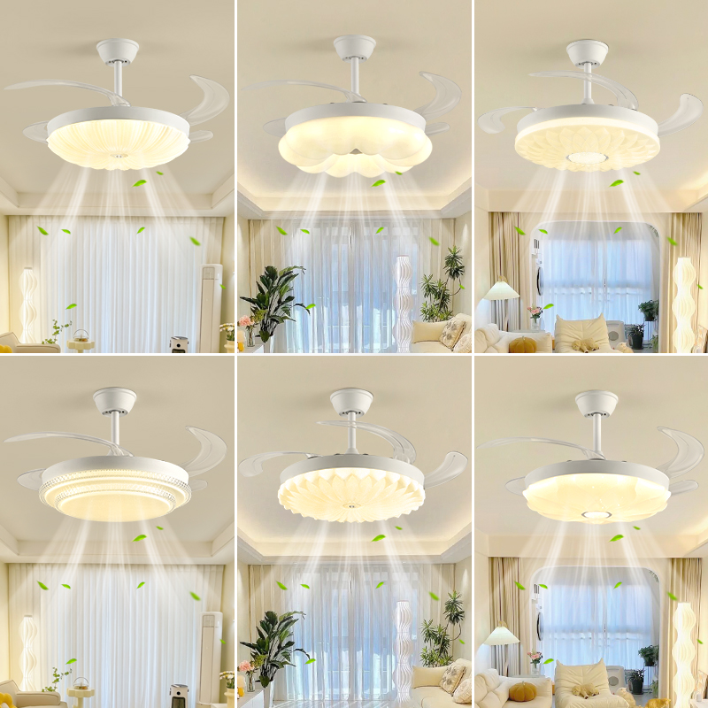 隐形吊扇灯客厅吊灯简约现代饭厅卧室灯6挡变频遥控吊扇灯具J445
